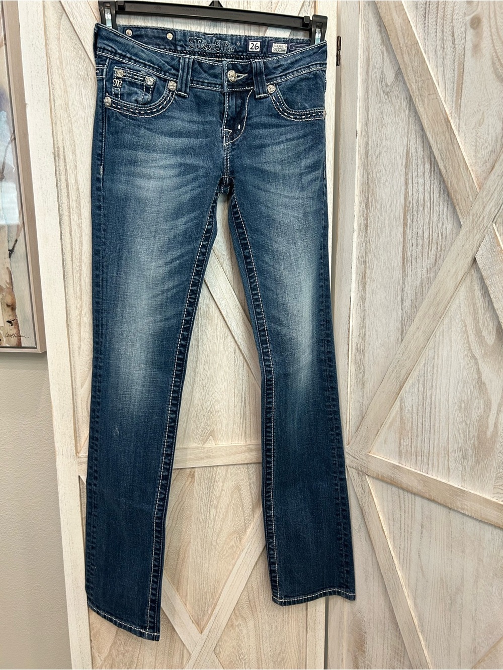 Miss Me Straight Leg Jeans in Washed Dark Blue